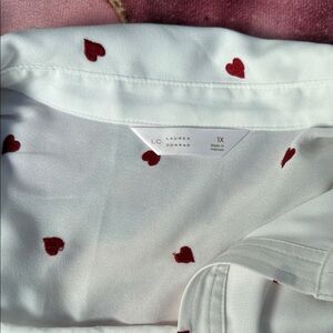 LC Lauren Conrad White Blouse with Red Hearts